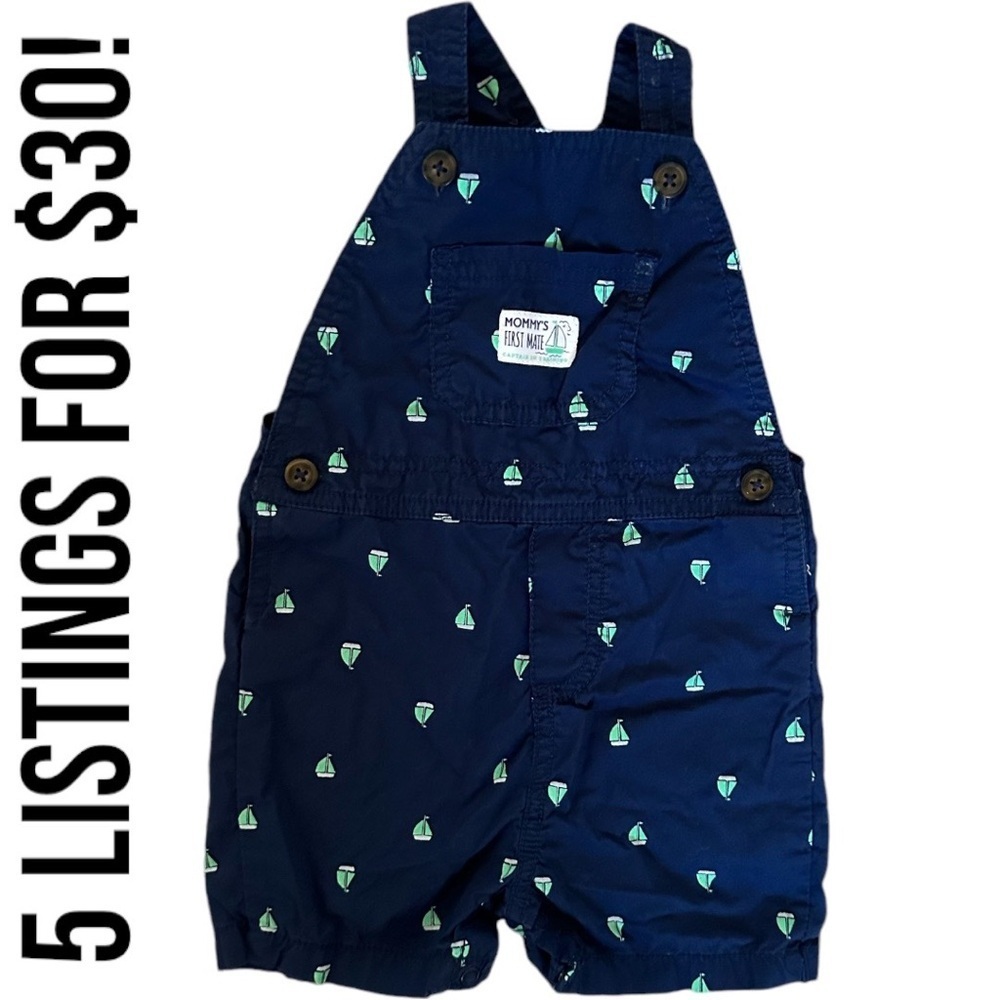 Baby Boy Nautical Overalls ‘Mommy’s First Mate’ Sailboat Carter’s 12 months